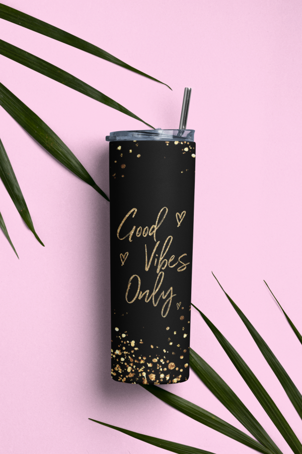 mockup of a skinny tumbler featuring palm leaves m21490
