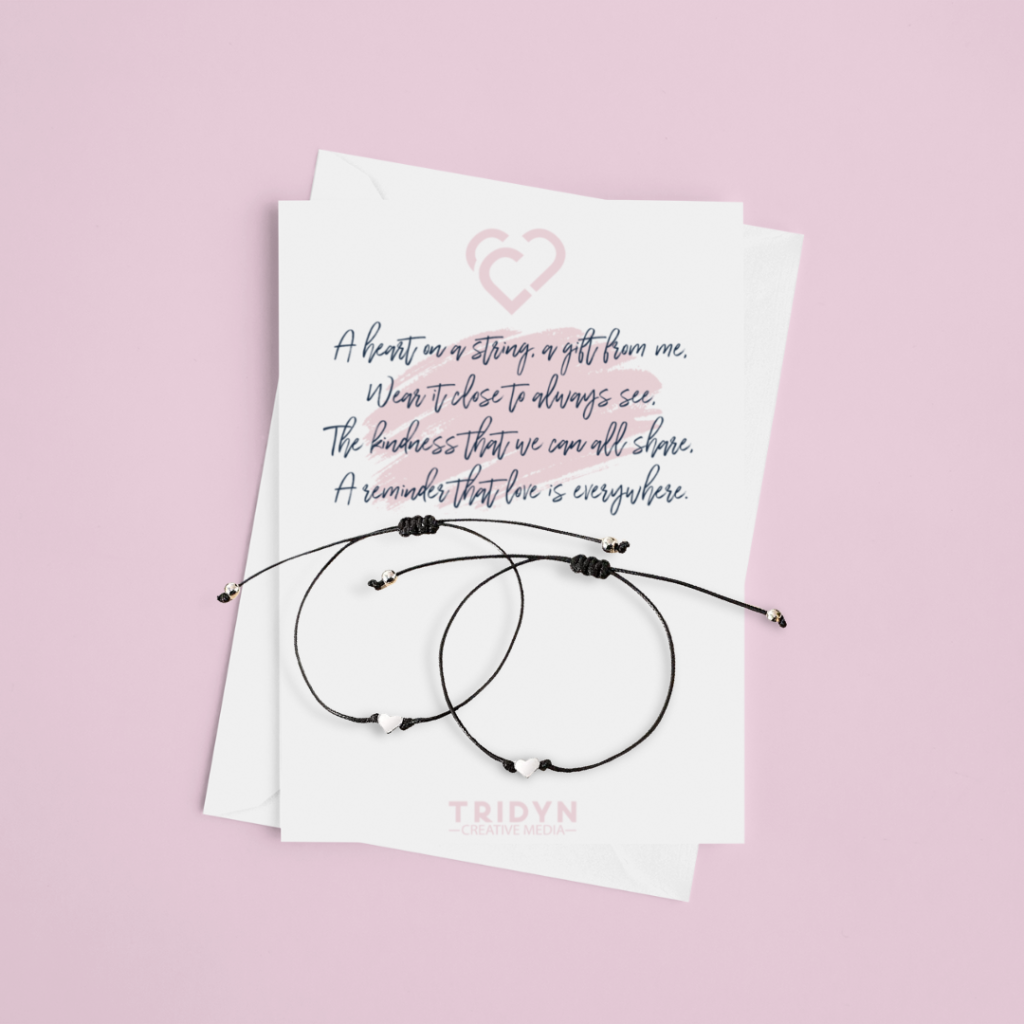 motivational gift for women Heart String Bracelets in organza bag 1