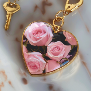 Handmade Resin Heart Keychain with Blush Pink Roses and NFC Technology