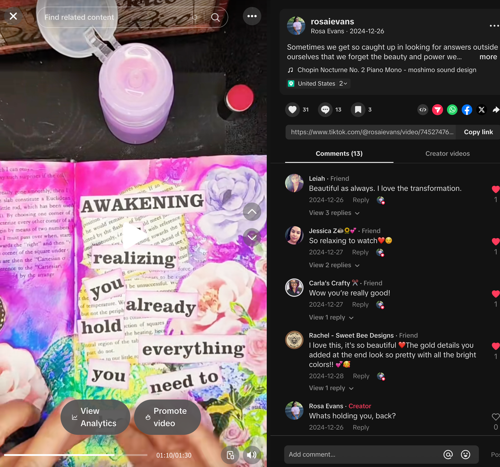 Creative journaling mixed media  for beginners pastel collage—open notebook spread titled “Awakening” with cut-out words, florals, hearts, layered papers, and glue on the desk.