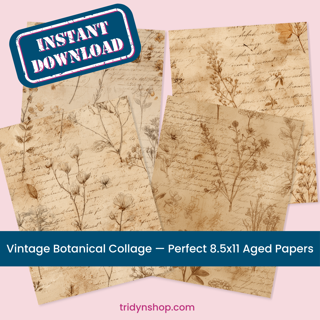 Vintage Botanical Collage — Perfect 8.5×11 Aged Papers