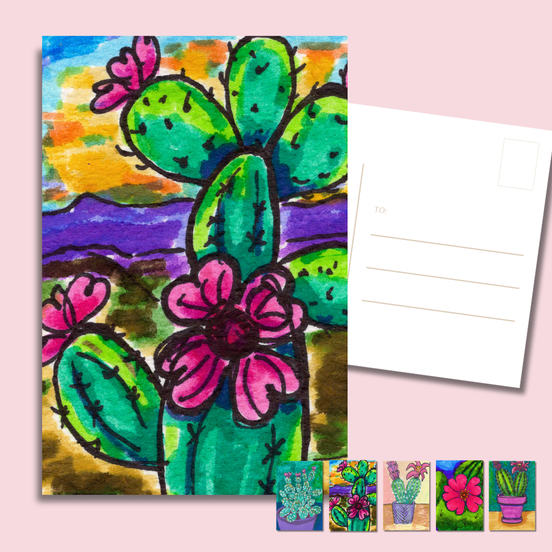 cactus postcard set 4x6 full set preview of five desert flower postcards on glossy stock