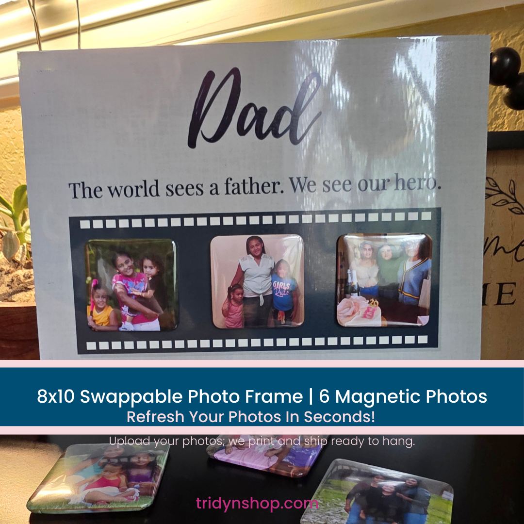 Dad photo frame gift with swappable magnetic photo tiles – HeartSwapz Magnetic Memory Kit