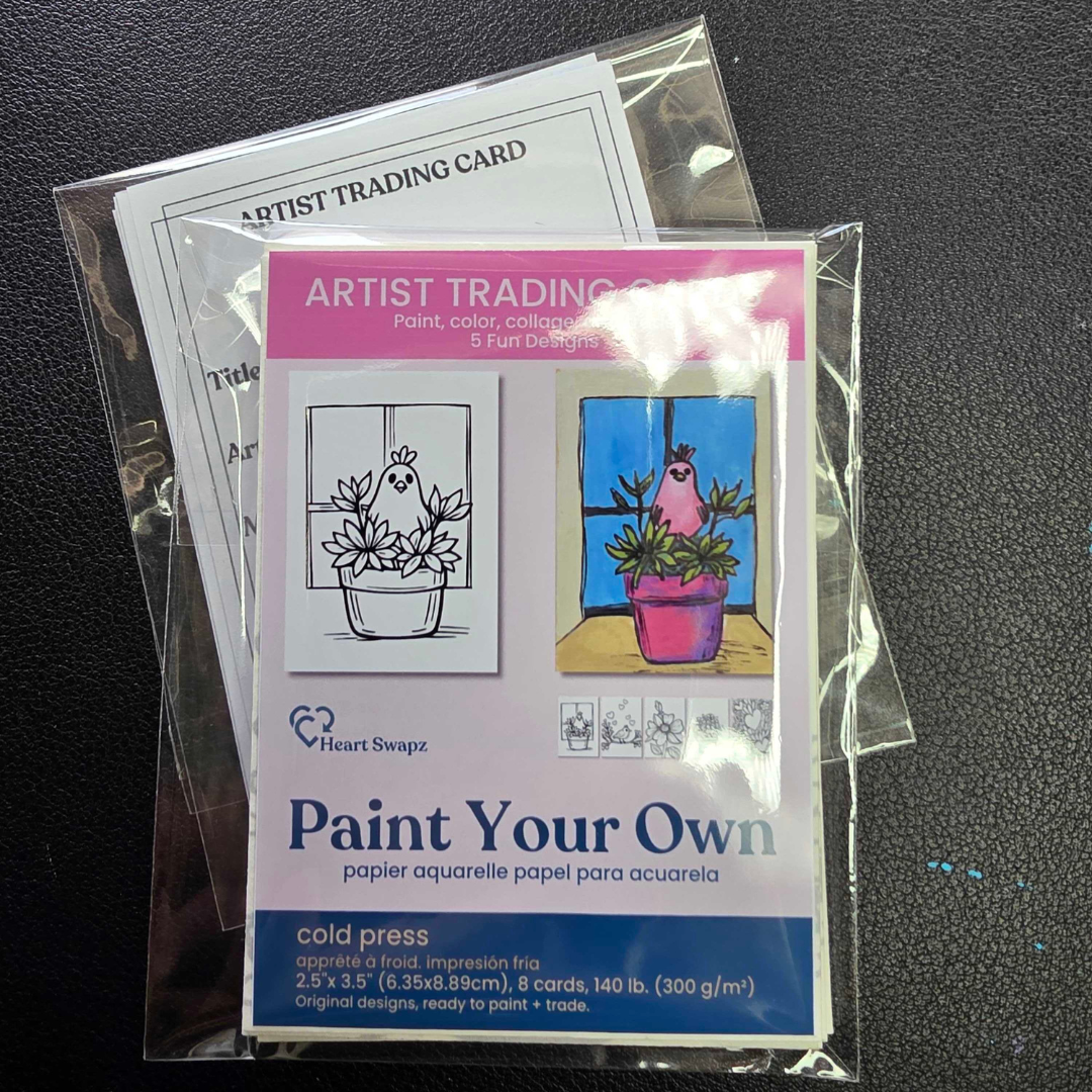 Paint Your Own ATC Kit by Heart Swapz with swap-ready backs and paintable ATC fronts on cold press watercolor paper