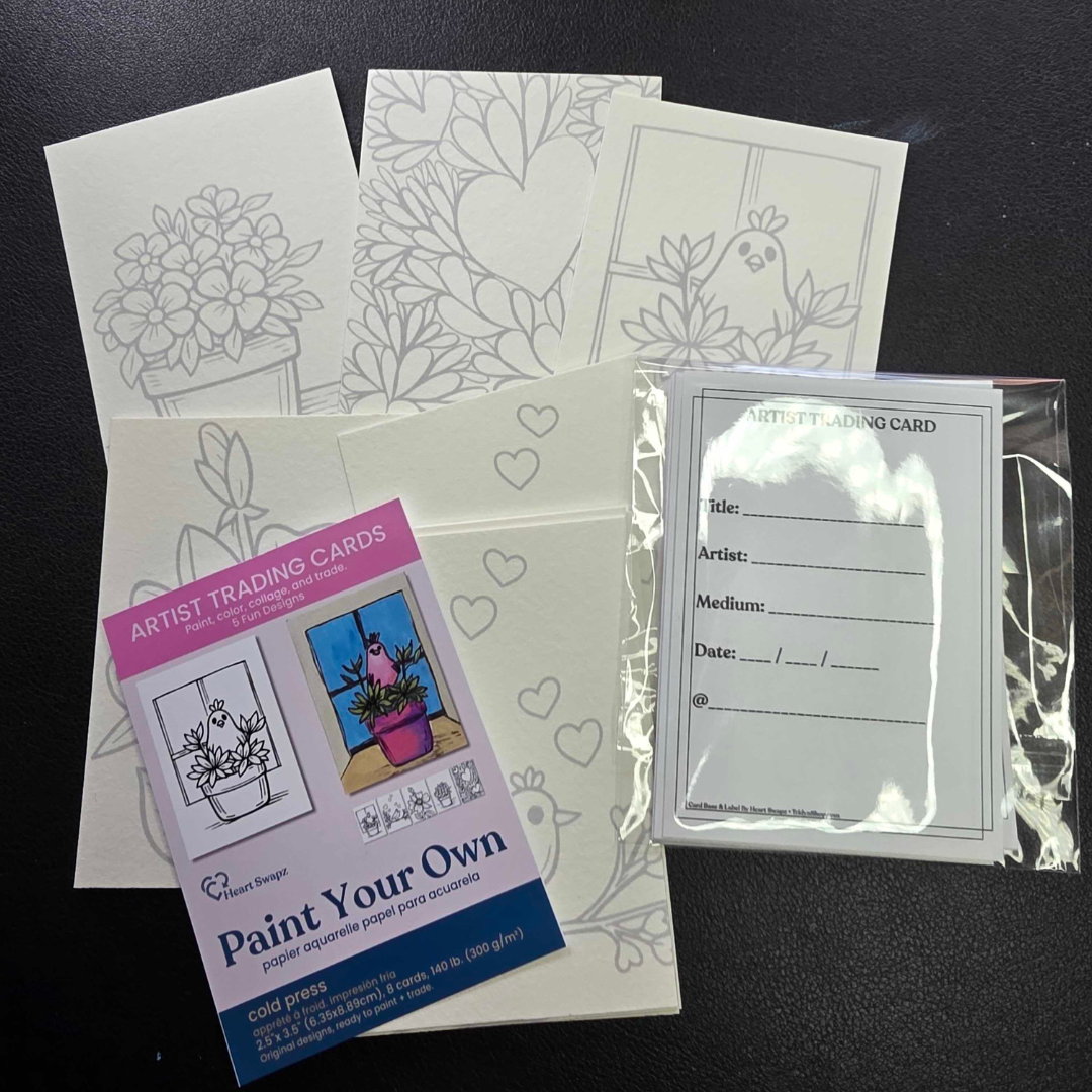 Paint Your Own ATC Kit packaged set with 8 watercolor ATC fronts and swap-ready ATC backs for trading